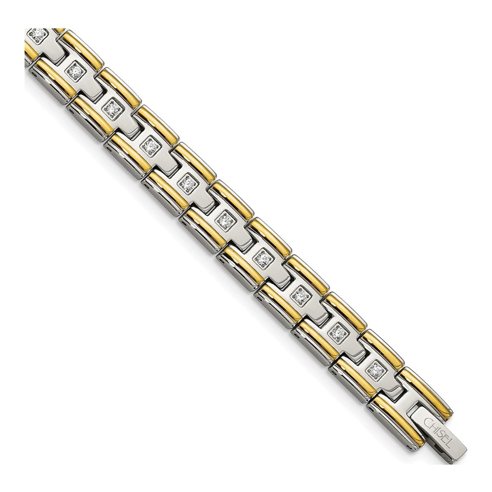 Men's Chisel Stainless Steel Yellow IP CZ Bracelet