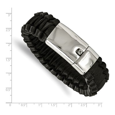 Stainless Steel Braided Black Leather Bracelet – view 5