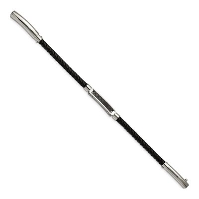 Black Stainless Steel Black Leather Bracelet – view 4