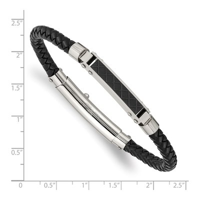 Black Stainless Steel Black Leather Bracelet – view 5