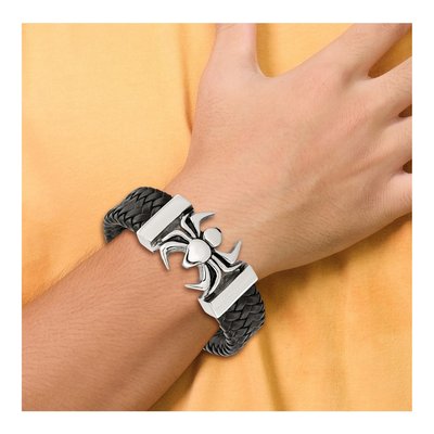 Stainless Steel Spider Braided Leather Bracelet – view 6