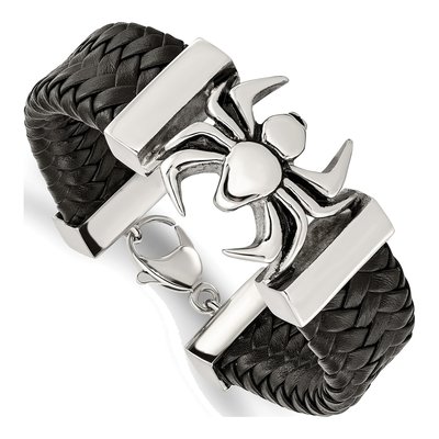 Stainless Steel Spider Braided Leather Bracelet