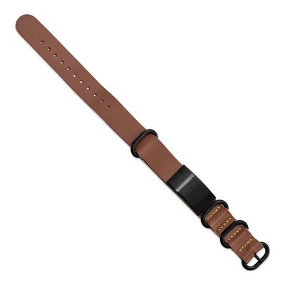 Black Stainless Steel Brown Leather ID Bracelet – view 3