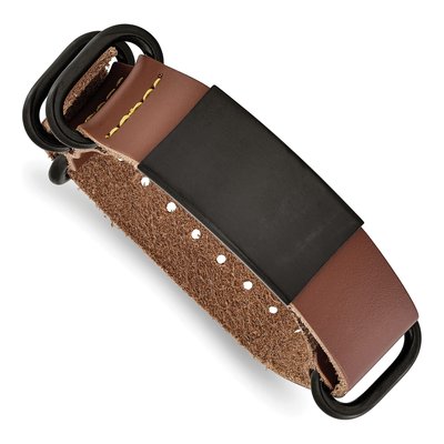 Black Stainless Steel Brown Leather ID Bracelet – view 4