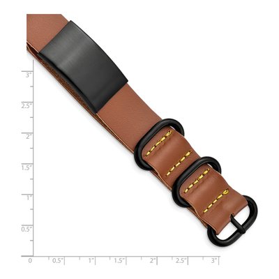 Black Stainless Steel Brown Leather ID Bracelet – view 5