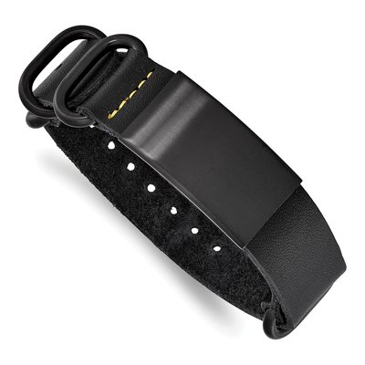 Black Stainless Steel Black Leather ID Bracelet – view 4