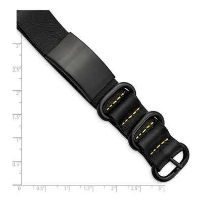 Black Stainless Steel Black Leather ID Bracelet – view 5