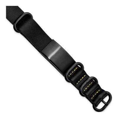 Black Stainless Steel Black Leather ID Bracelet