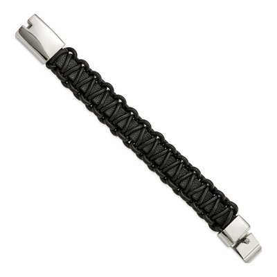 Stainless Steel Braided Black Leather Bracelet – view 3