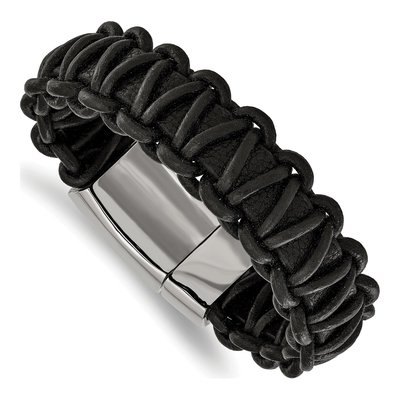 Stainless Steel Braided Black Leather Bracelet – view 4