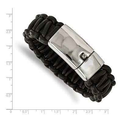 Stainless Steel Braided Black Leather Bracelet – view 5