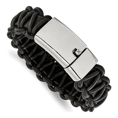 Stainless Steel Braided Black Leather Bracelet – view 6