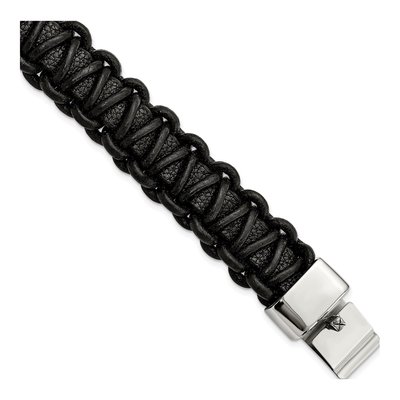 Stainless Steel Braided Black Leather Bracelet