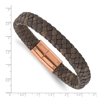 Stainless Steel Brown Leather Bracelet – view 5