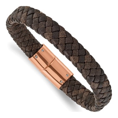Stainless Steel Brown Leather Bracelet
