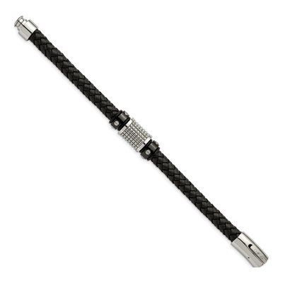 Black Stainless Steel Black Leather Bracelet – view 4