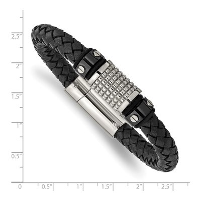 Black Stainless Steel Black Leather Bracelet – view 5