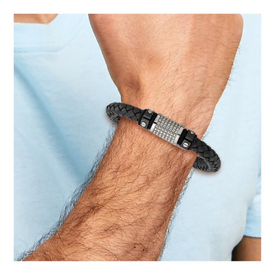 Black Stainless Steel Black Leather Bracelet – view 6