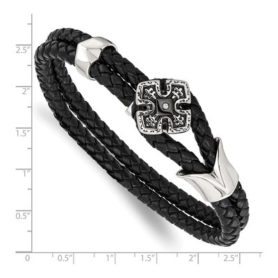 Black Stainless Steel CZ Leather Bracelet – view 4