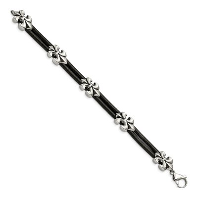 Stainless Steel Fleur de Lis Leather Bracelet – view 3