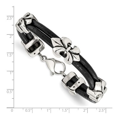 Stainless Steel Fleur de Lis Leather Bracelet – view 4