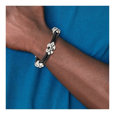 Stainless Steel Fleur de Lis Leather Bracelet – view 5