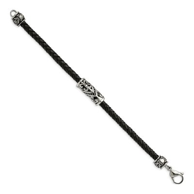 Stainless Steel Fleur de Lis Leather Bracelet – view 4