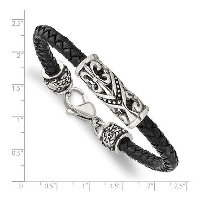 Stainless Steel Fleur de Lis Leather Bracelet – view 5