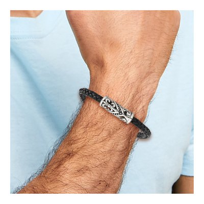 Stainless Steel Fleur de Lis Leather Bracelet – view 6