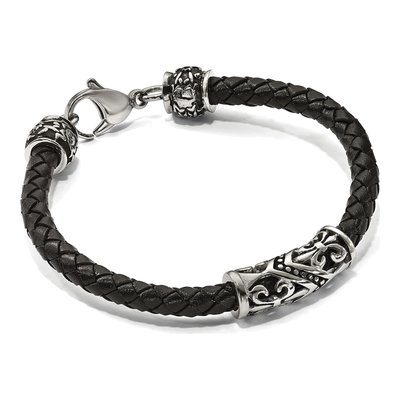 Stainless Steel Fleur de Lis Leather Bracelet – view 7