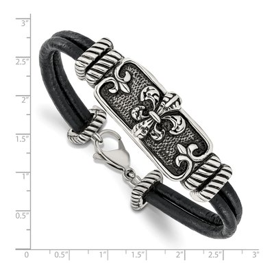 Stainless Steel Fleur de Lis Leather Bracelet – view 5