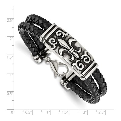 Stainless Steel Fleur de Lis Leather Bracelet – view 5