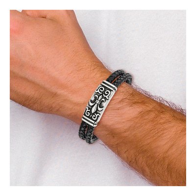 Stainless Steel Fleur de Lis Leather Bracelet – view 6