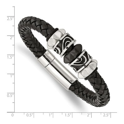 Black Stainless Steel Black Leather Bracelet – view 5