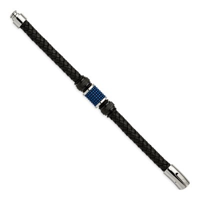 Black Stainless Steel Black Leather Rubber Bracelet – view 4