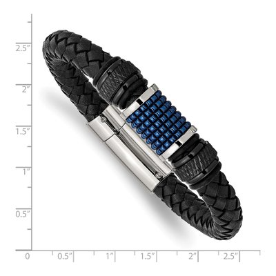 Black Stainless Steel Black Leather Rubber Bracelet – view 5