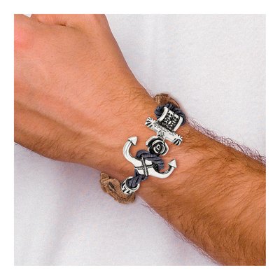 Stainless Steel Leather Anchor Skull Bracelet – view 6