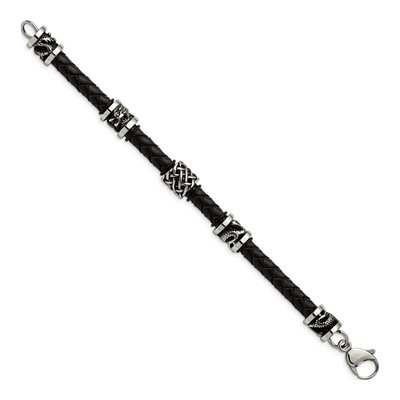 Stainless Steel Dragon Braided Leather Bracelet – view 4