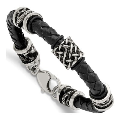 Stainless Steel Dragon Braided Leather Bracelet