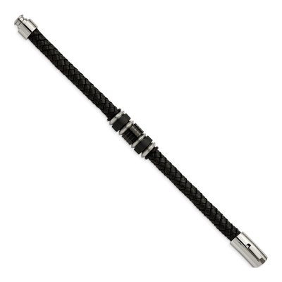 Black Stainless Steel Black Leather Bracelet – view 4