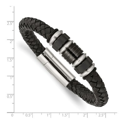 Black Stainless Steel Black Leather Bracelet – view 5