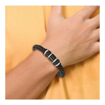 Black Stainless Steel Black Leather Bracelet – view 6