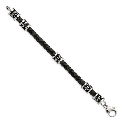 Stainless Steel Fleur de Lis Dragon Leather Bracelet – view 4