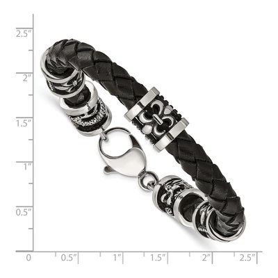 Stainless Steel Fleur de Lis Dragon Leather Bracelet – view 5