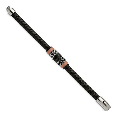 Black Stainless Steel Black Leather Bracelet – view 4