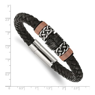 Black Stainless Steel Black Leather Bracelet – view 5