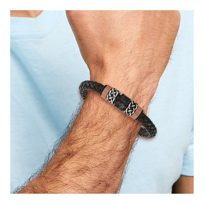 Black Stainless Steel Black Leather Bracelet – view 6