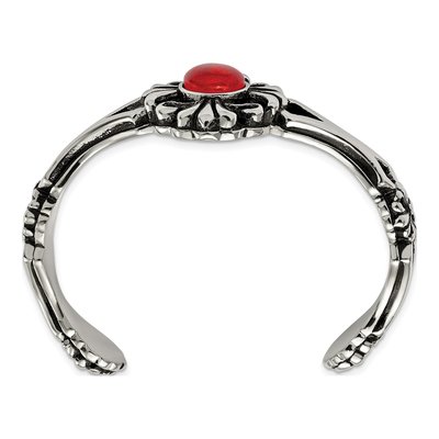 Stainless Steel Red Glass Flower Cuff Bracelet – view 3
