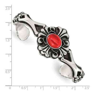 Stainless Steel Red Glass Flower Cuff Bracelet – view 4