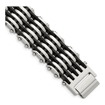 Stainless Steel Black Rubber Bracelet